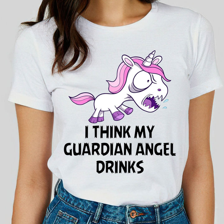 Funny Angry Unicorn I Think My Guardian Angel Drinks  Gift Standard/Premium T-Shirt