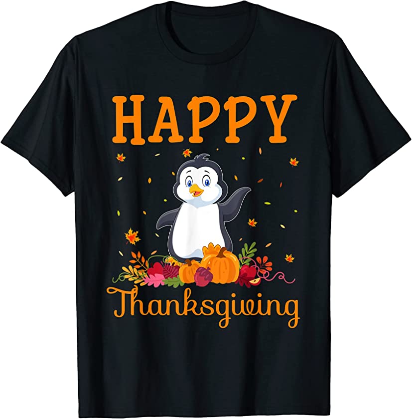 Retro Penguin Happy Thanksgiving Matching Family Pajamas T-Shirt