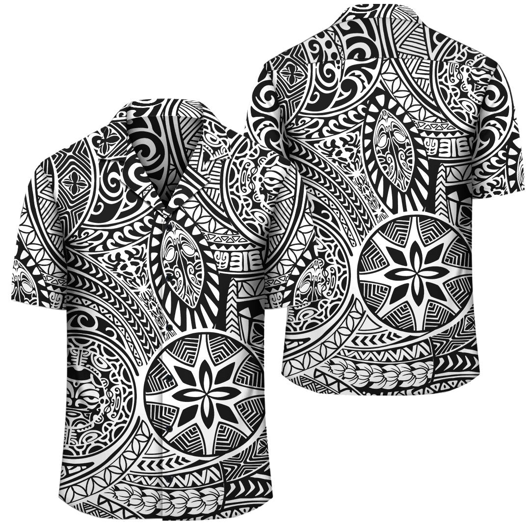 Polynesian Hawaiian Style Tribal Tattoo White Hawaiian Shirt - TattoosCafe