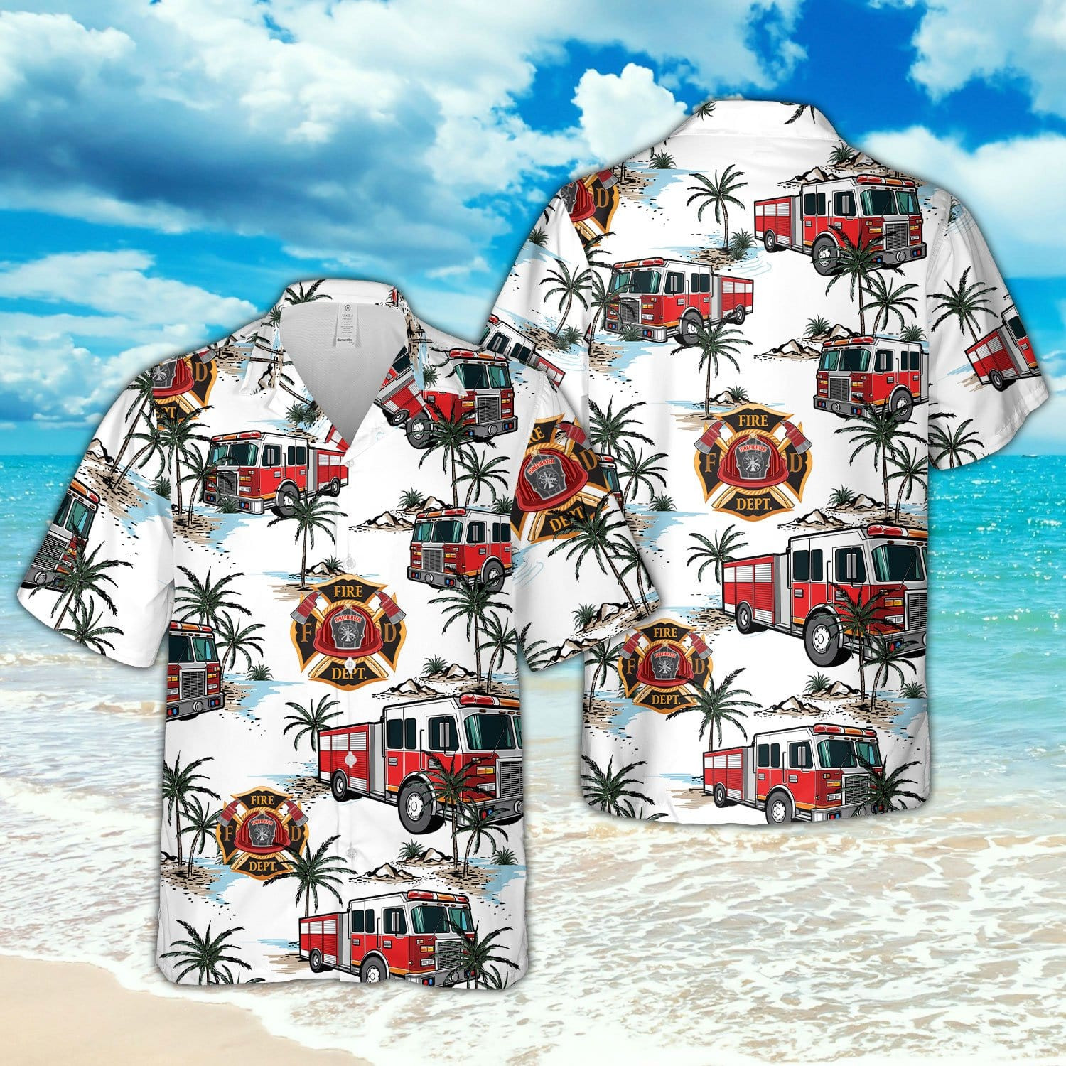 Hawaii Aloha Shirts Fire Truck Firefighter Ha32189