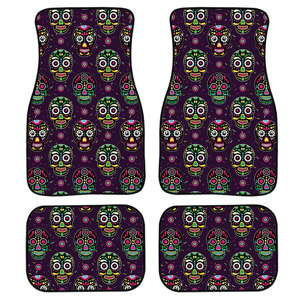 Day Of The Dead Sugar Skull Print Front And Back Car Floor Mats, Front Car Mat