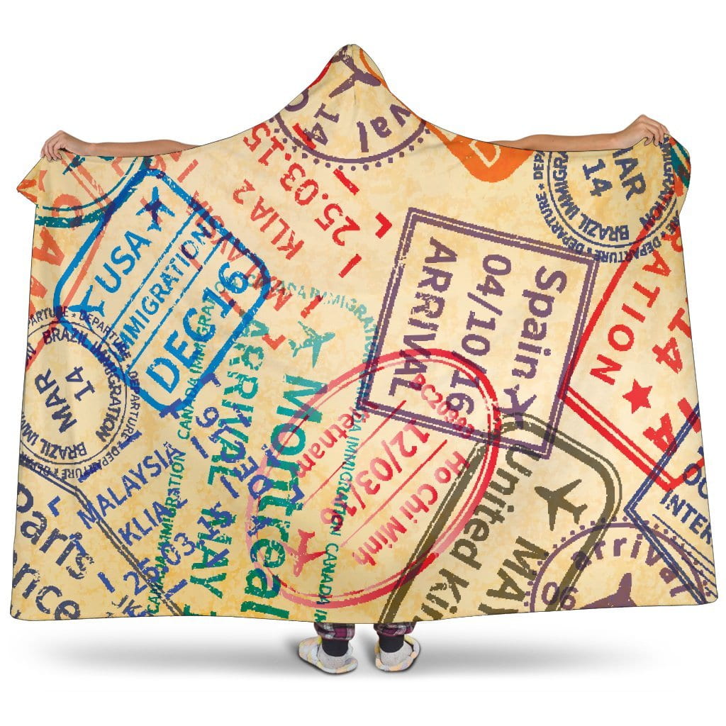Travel Stamps Hooded Blanket