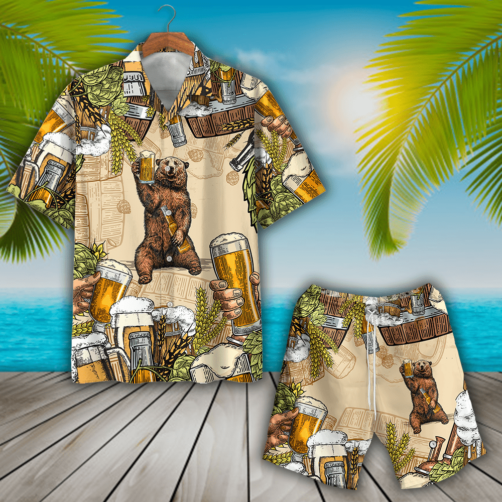 Bear And Beer Unisex Hawaiian Shirts – Beach Shorts