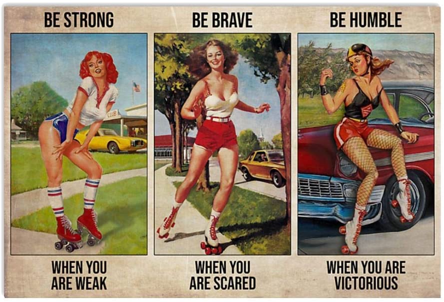 Vintage Roller Skating Girl Be Badass Everyday Be Strong When You Are Weak Poster Art Print      Home Decor Gift For Men Women Family Friend On Birthday Xmas