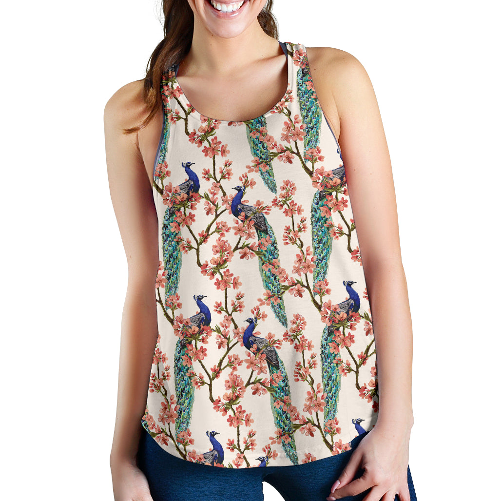 Peacock Tropical Flower Pattern Women Racerback Tank Top