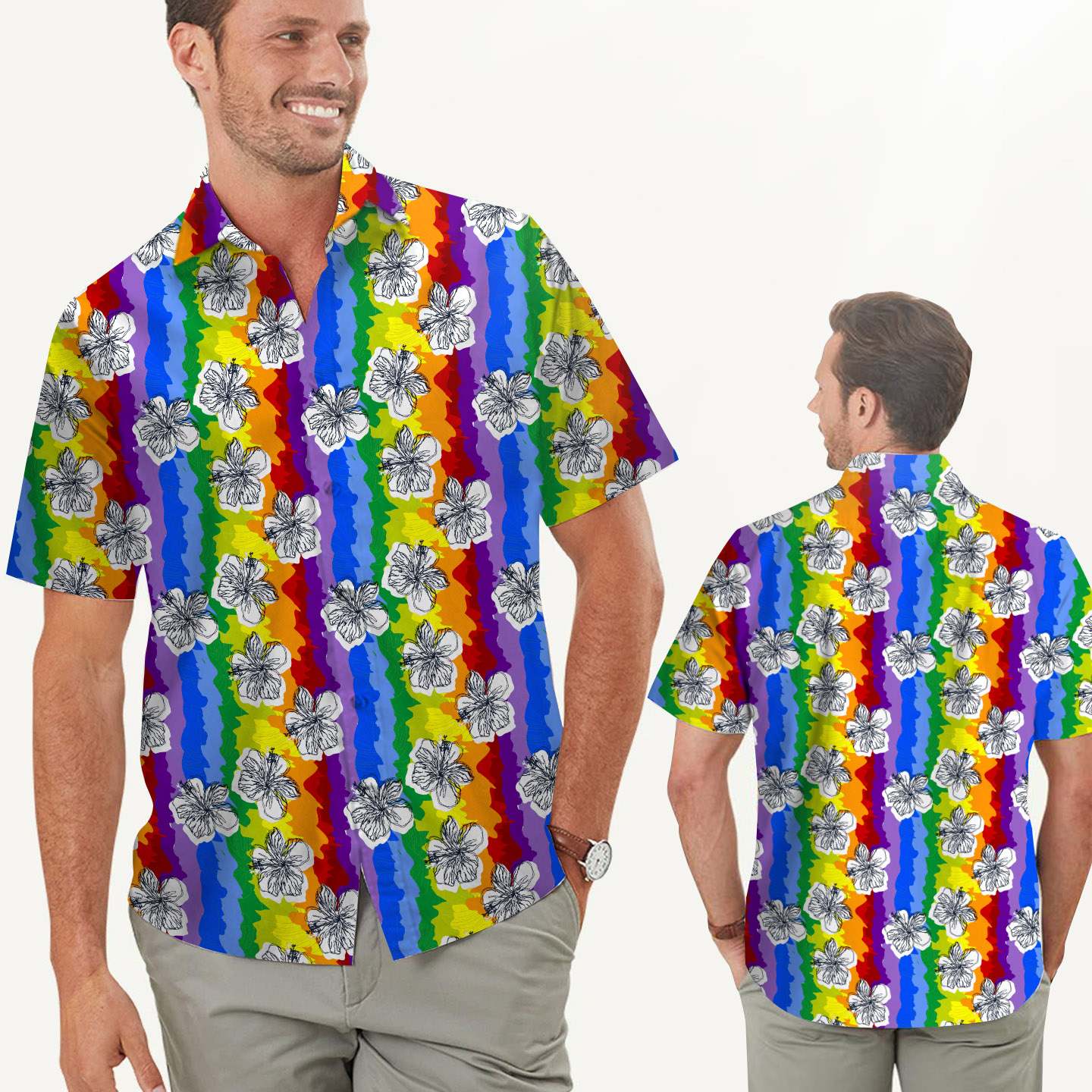 Lgbt Hibiscus Men Hawaii Summer Beach Shirts Ha54533