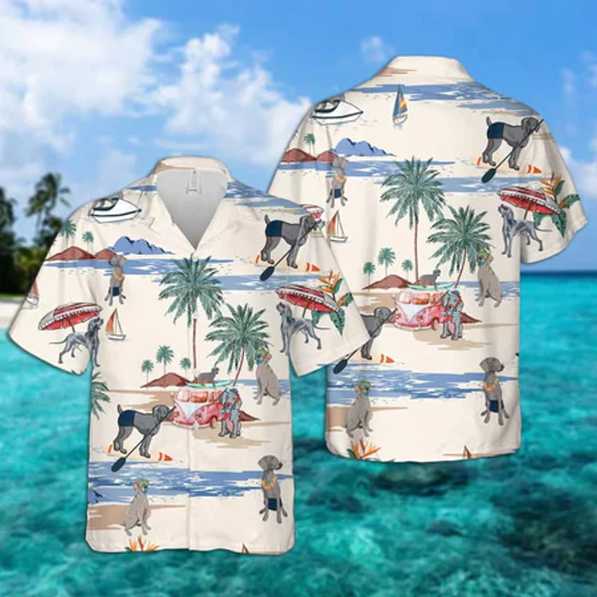 Weimaraner Summer Beach Hawaii Hawaii Shirts For Men Short Sleeve Aloha Shirt Ha68189