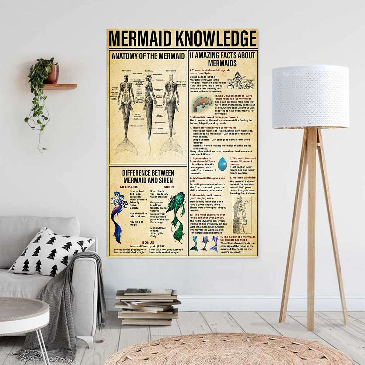 Canvas Prints Mermaid Knowledge Wall Art For Living Room