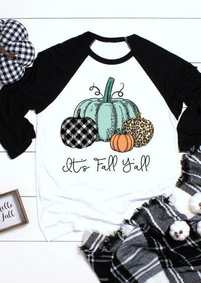 Plaid Leopard Printed It’S Fall Y’All Pumpkin T-Shirt Tee – White