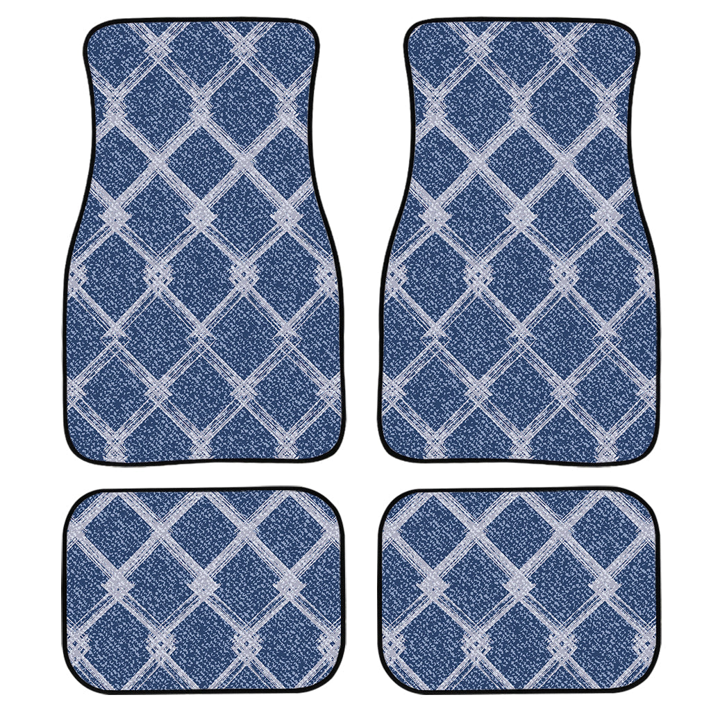 Geometric Denim Jeans Pattern Print Front And Back Car Floor Mats, Front Car Mat