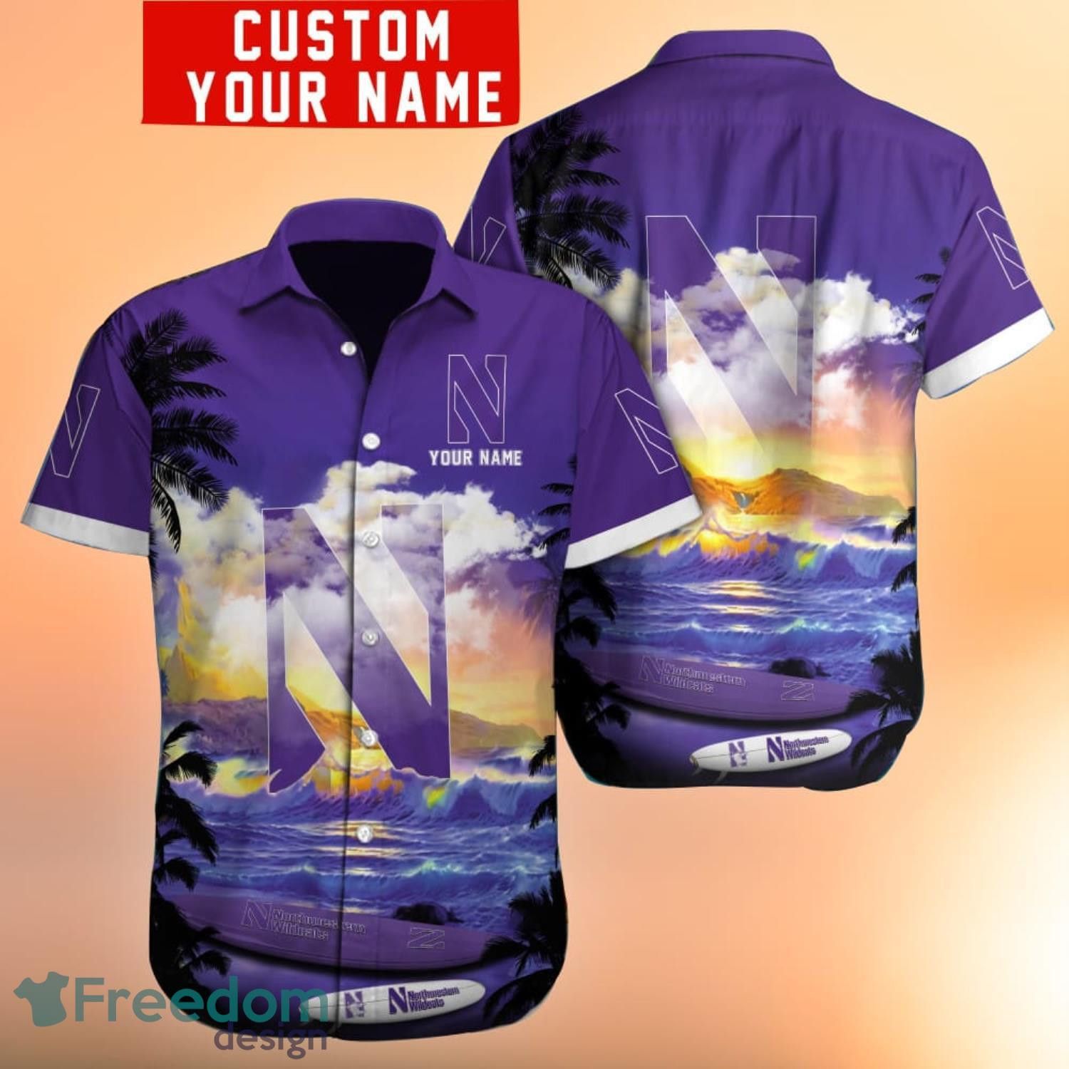 NCCA Northwestern Wildcats Custom Name Sunset Trendy Hawaiian Shirt Aloha Shirt