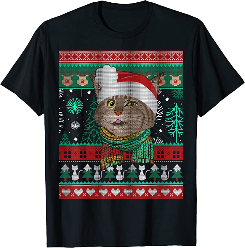 Cat Owner Gifts Ugly Christmas Kitten Paws Sweater T-Shirt