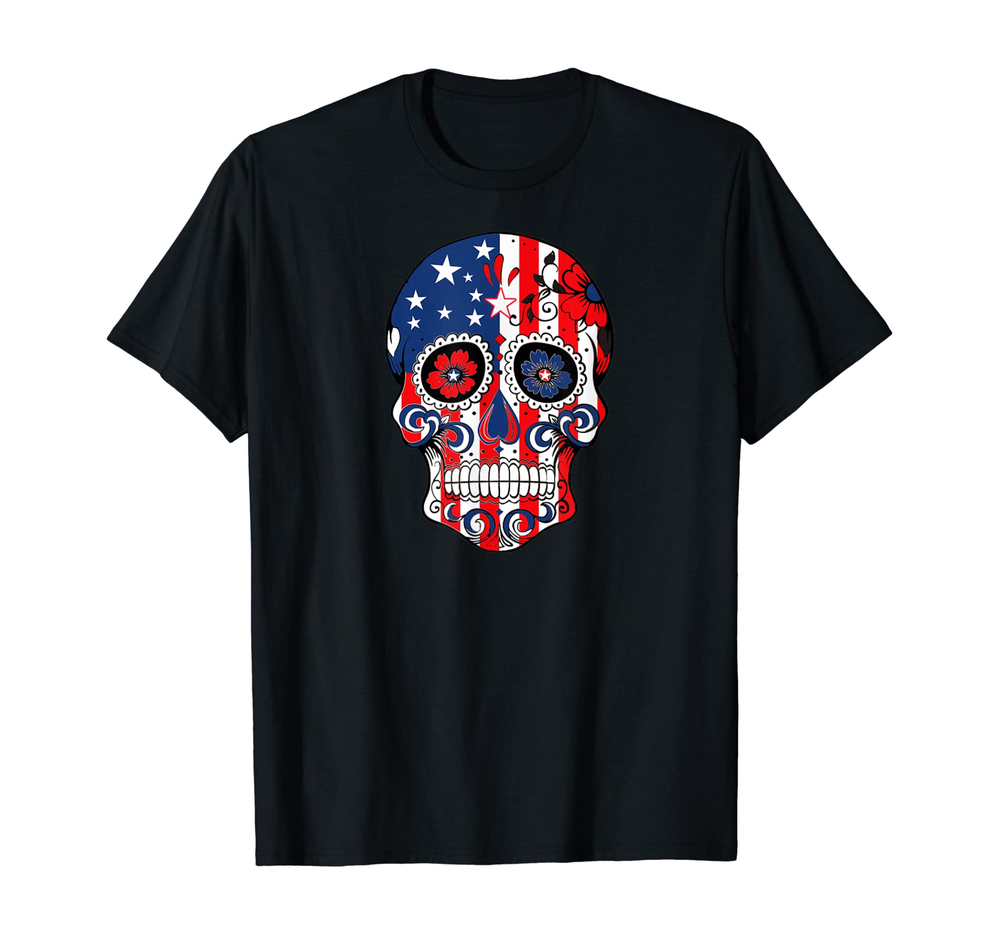 Sugar Skull American Flag Independence Day T-Shirt