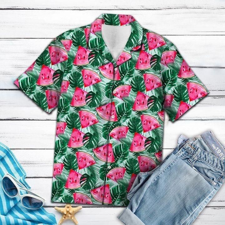 Watermelon Tropical Hawaiian Shirt   Unisex   Full Size   Adult   Colorful   Hw1386