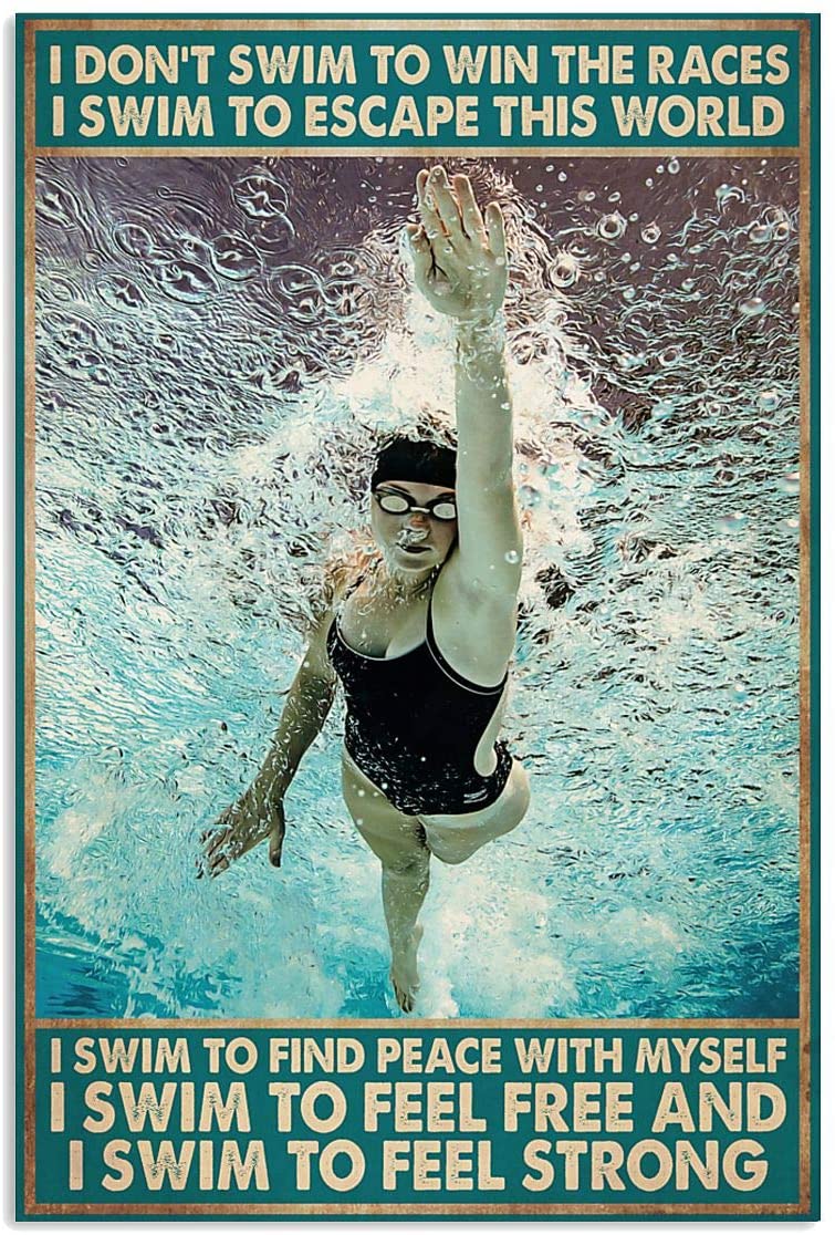 Vintage Swimming I Swim To Feel Strong And Free Poster Art Print      Home Decor Gift For Men Women Family Frd On Birthday Xmas