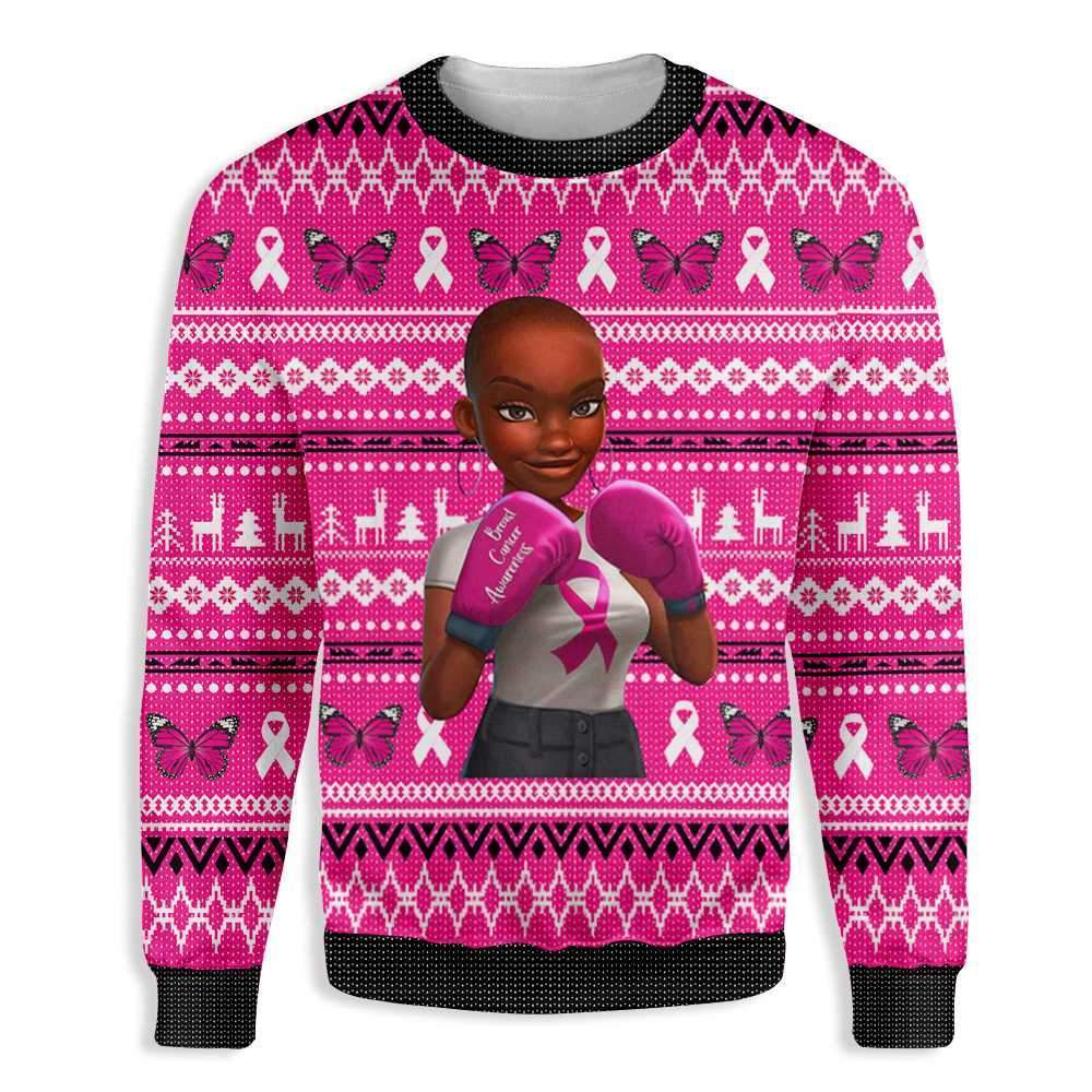 Black Girl Breast Cancer Awareness Ugly Christmas  3D Sweatshirt