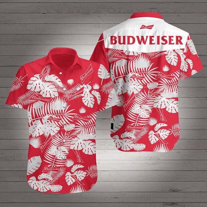 Unifinz Beer Hawaiian Shirt Budweiser Logo Tropical Red White Aloha 2022 Ha103907