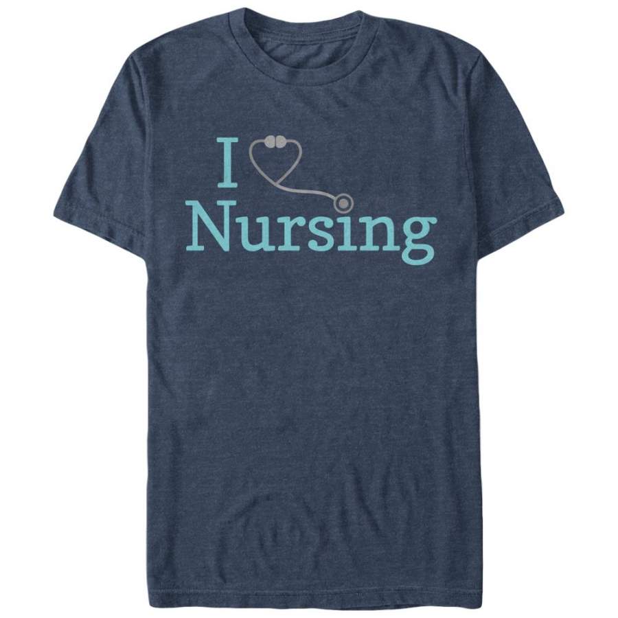 CHIN UP Men’s I Love Nursing Stethoscope  T Shirt Navy Blue Heather