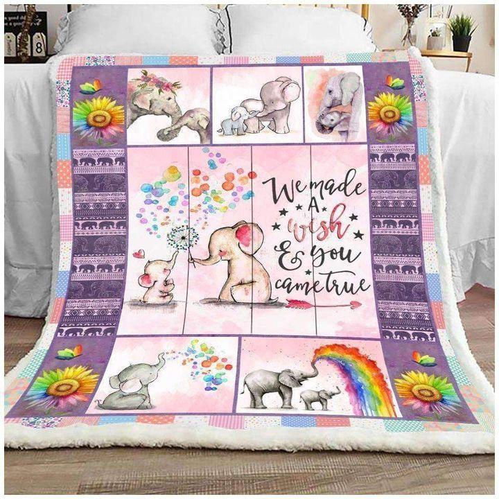 We Made A Wish & You Came True – Elephants Blanket Cute Blanket Gift From Mom Birthday Gift Home Decor Bedding Couch Sofa Soft And Comfy Cozy