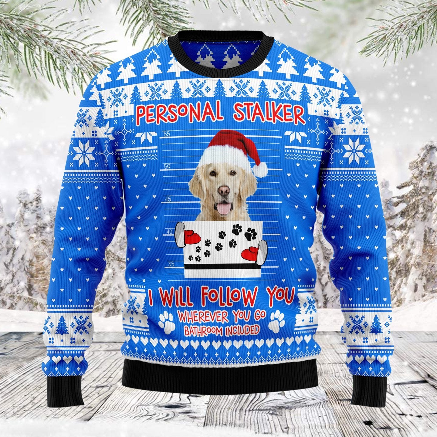 Personal Stalker Golden Retriever Ugly Christmas Sweater | For Men & Women | Adult | Us6077