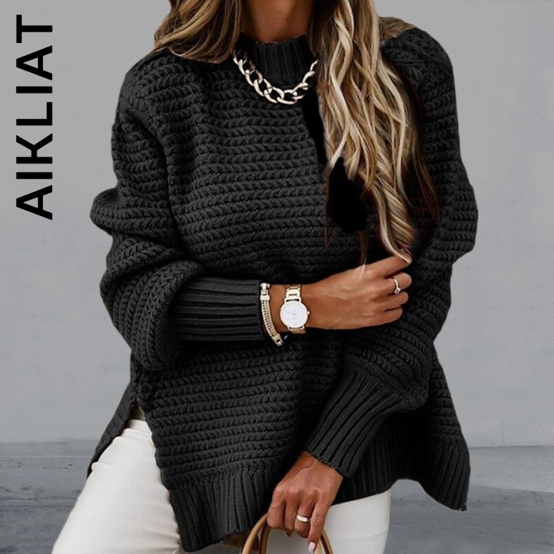 Aikliat Fashion Women Sweater Knitted Harajuku Leisure Top Women O-neck Basic Stylish Women’s Jumper 2023 Loose Popular Female alx