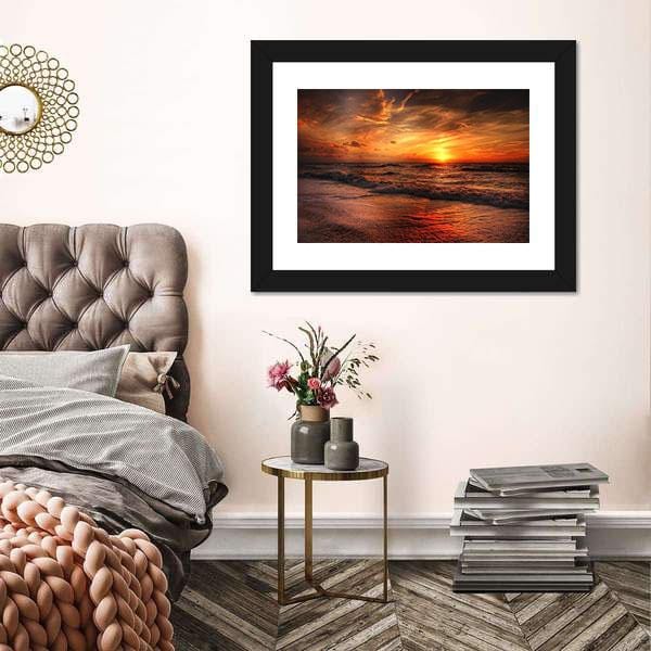 Beach Canvas Pictures Vivid Orange Beach Sunset Wall Art Home Decor