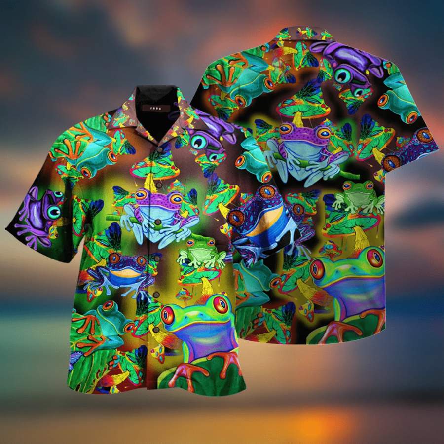 Frogs And Mushrooms Hippie Hawaii Aloha Shirts Ha18998