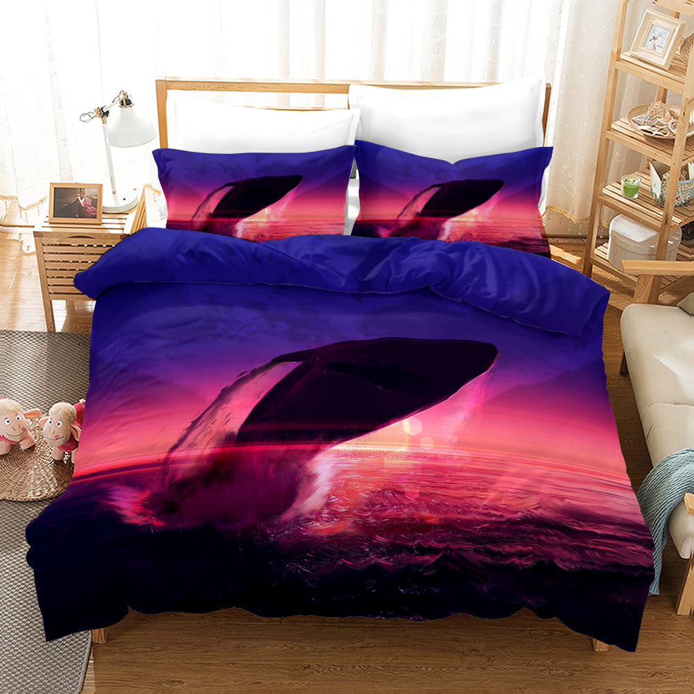 3D Purple Sea Dolphin Quilt Cover Set Bedding Set Pillowcases 1