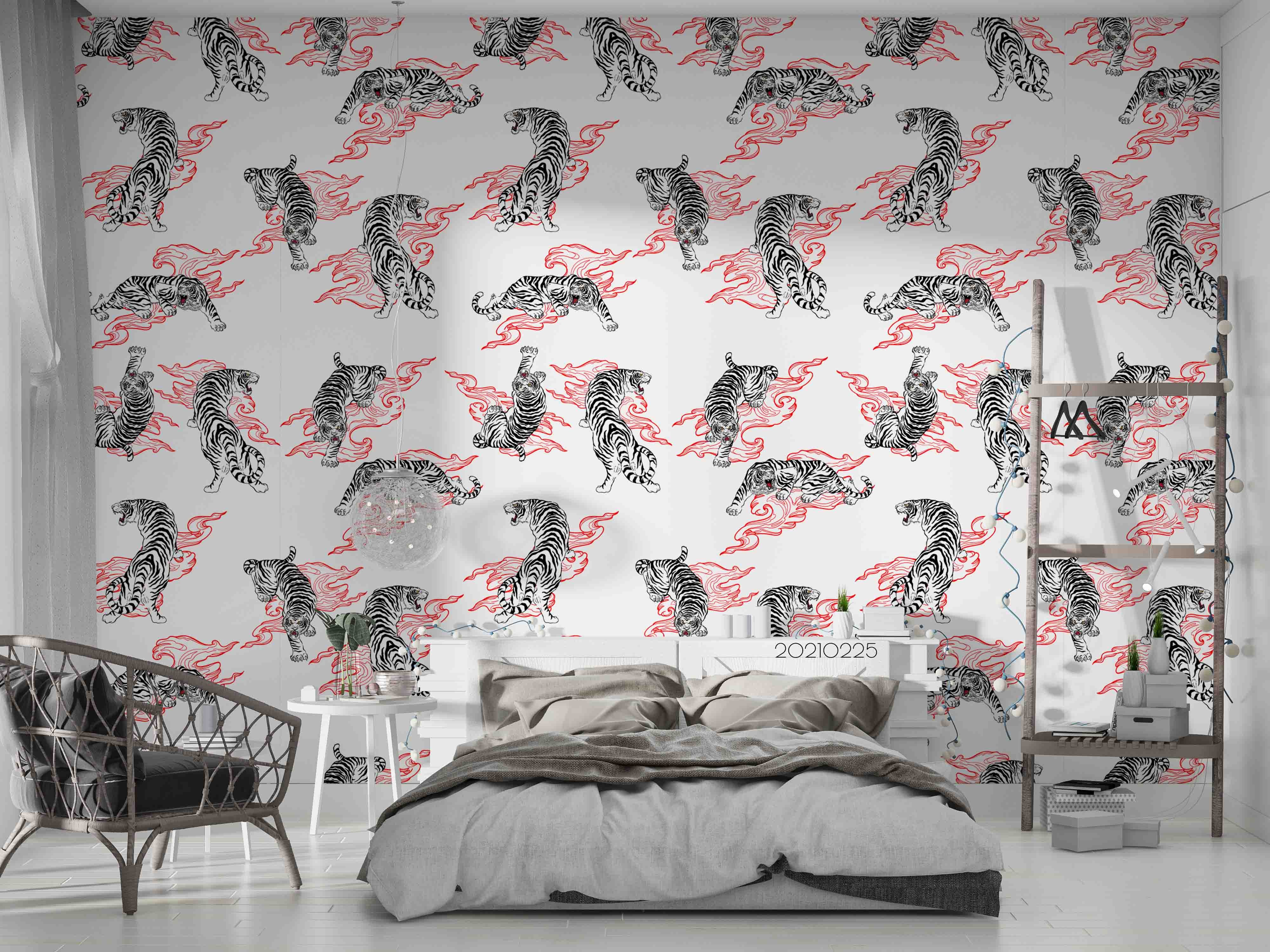 3D Cartoon Animal Tiger Cloud Wall Mural Wallpaper Lqh 234