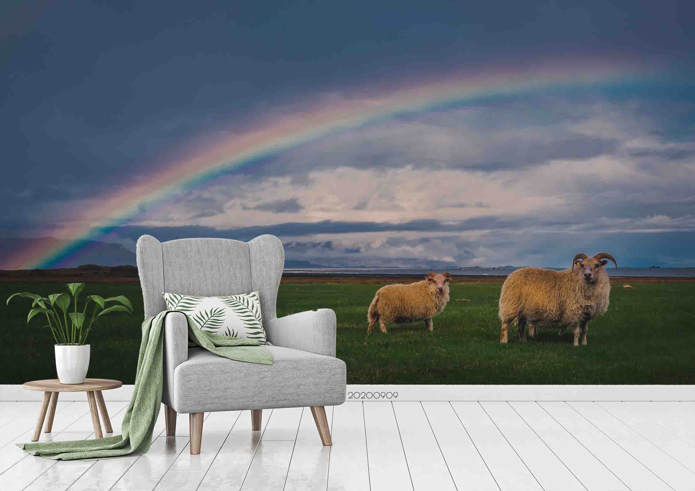 3D Blue Sky Cloud Green Grassland Sheep Animal Wall Mural Wallpaper Lxl