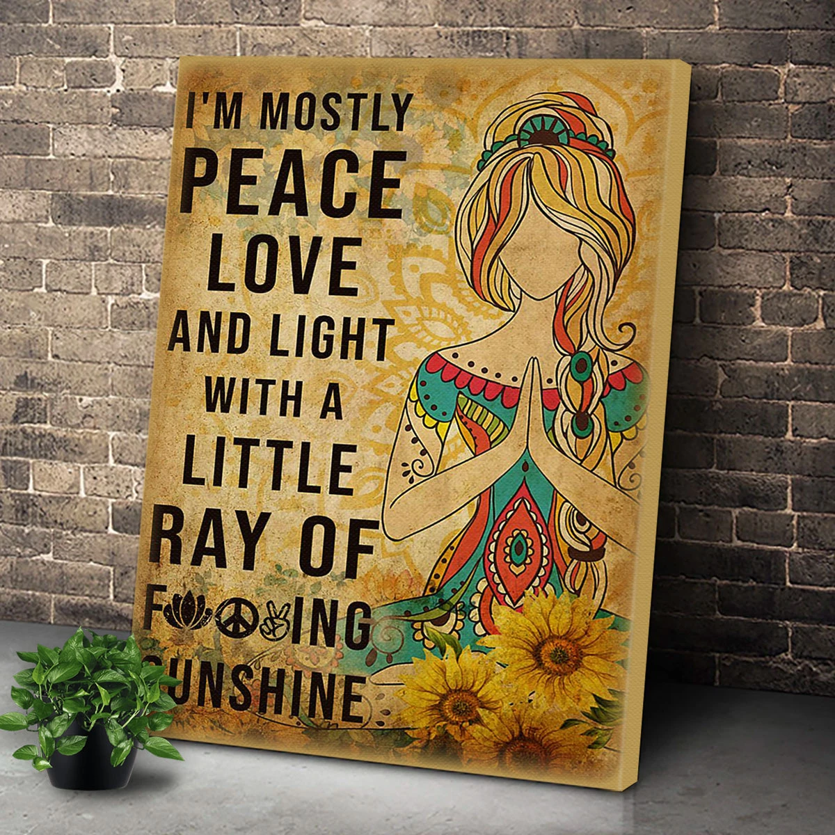 Yoga Girl I’M Mostly Peace Love And Light Premium Wall Art Canvas