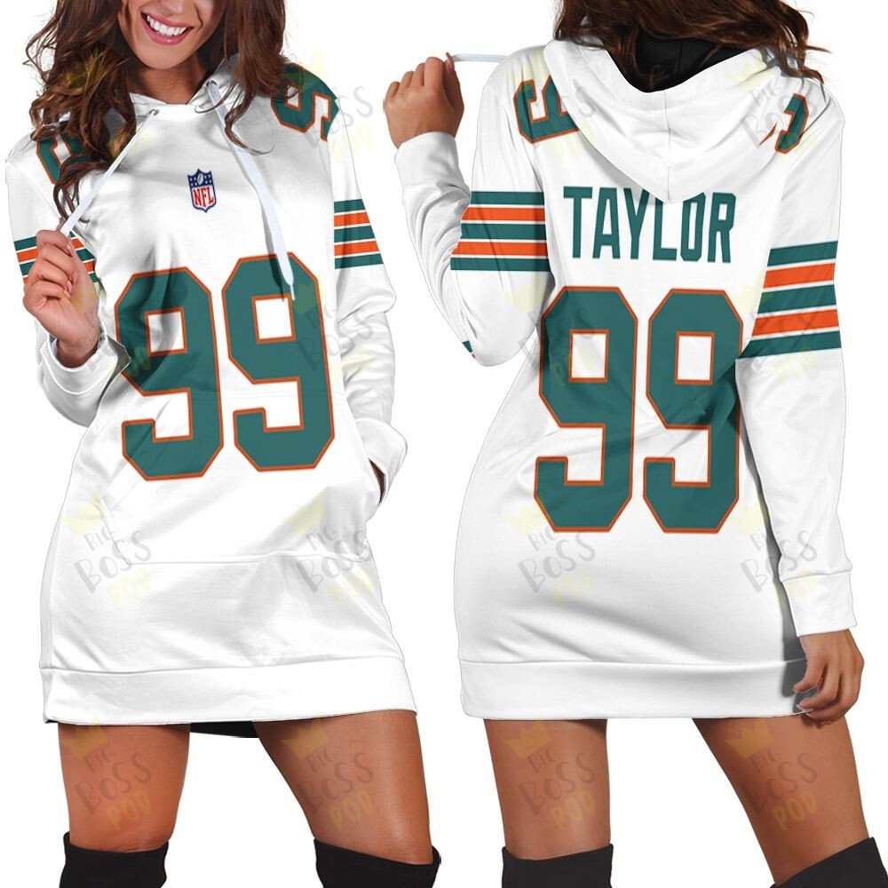 Miami Dolphins Jason Taylor #99 Great Player White 2019 Alternate Game 3D Designed Allover Gift For Dolphins Fans Hoodie Dress