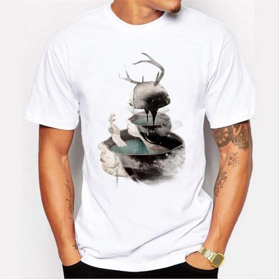 Summer Vintage Lady Printed Men’S Fashion T Shirt Novelty Tops Custom Short Sleeve White Tees