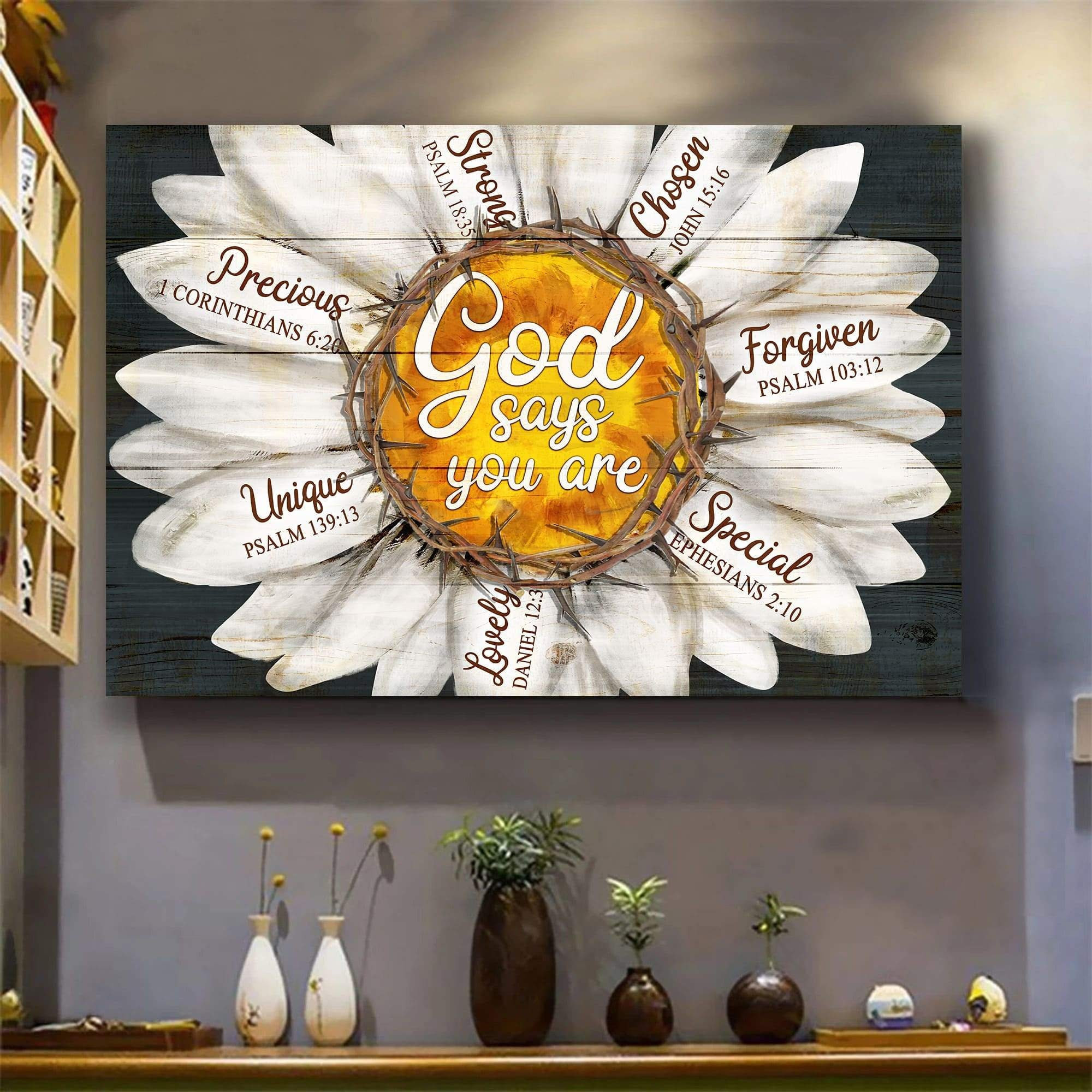 Jesus Canvas – Daisy Flower – God Says You Are Canvas, Christian Canvas, God Canvas | Wall Decor | Birthday, Thanksgiving, Christmas Gift