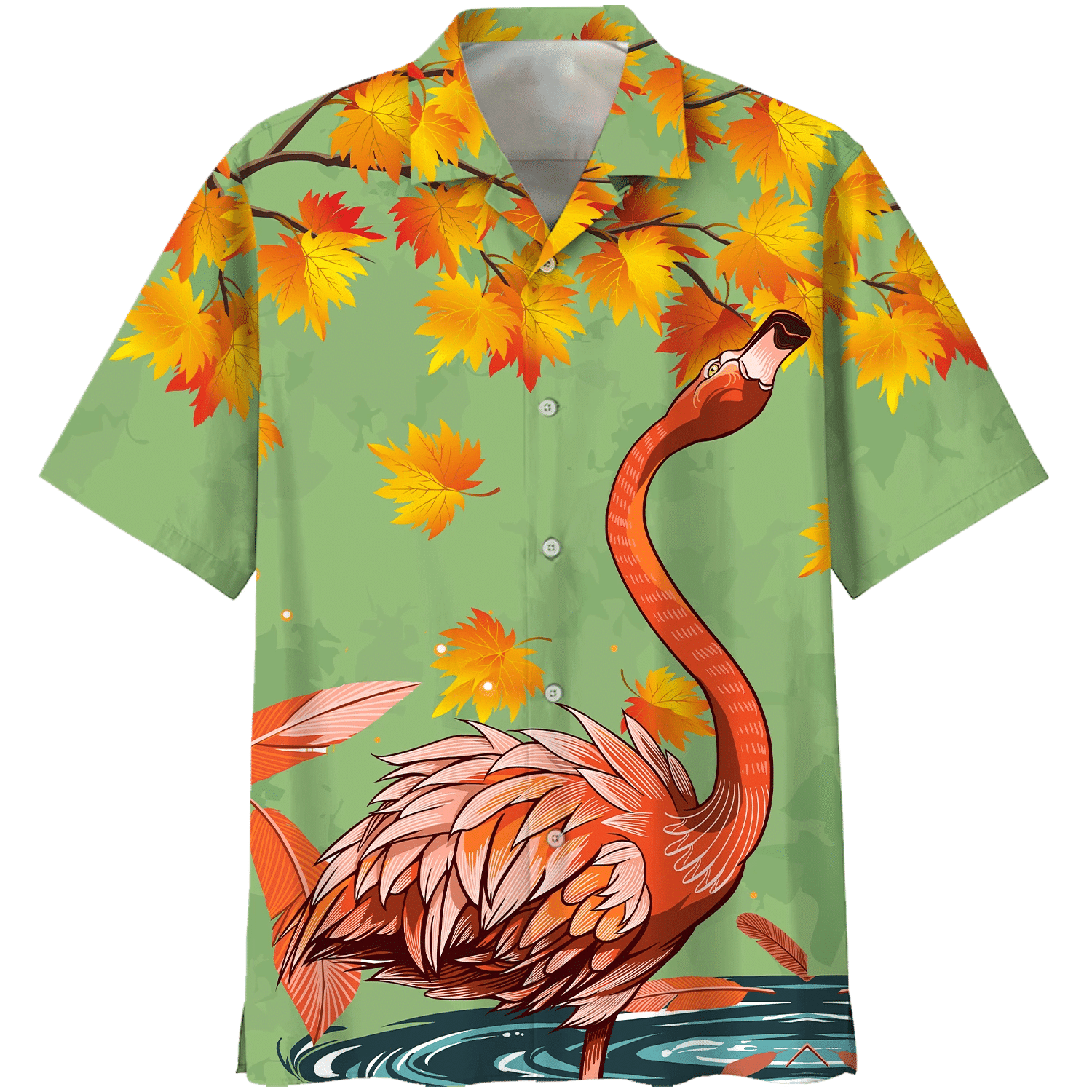 Flamingo Autumn Print Short Sleeve Hawaii Casual Shirt Ha104486