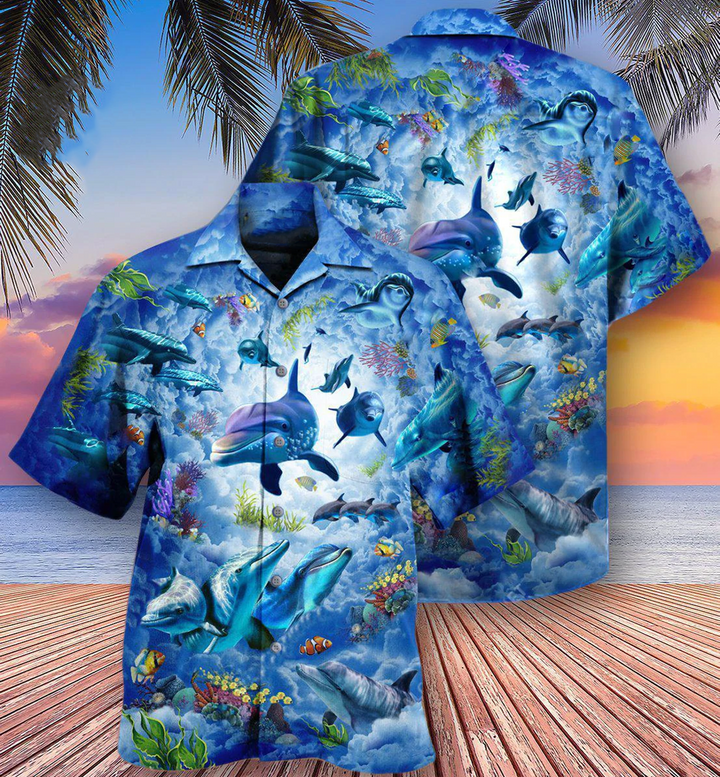 Dolphin Into The Sky Colorful Coral Hawaiian Shirt 3D Summer Gifts