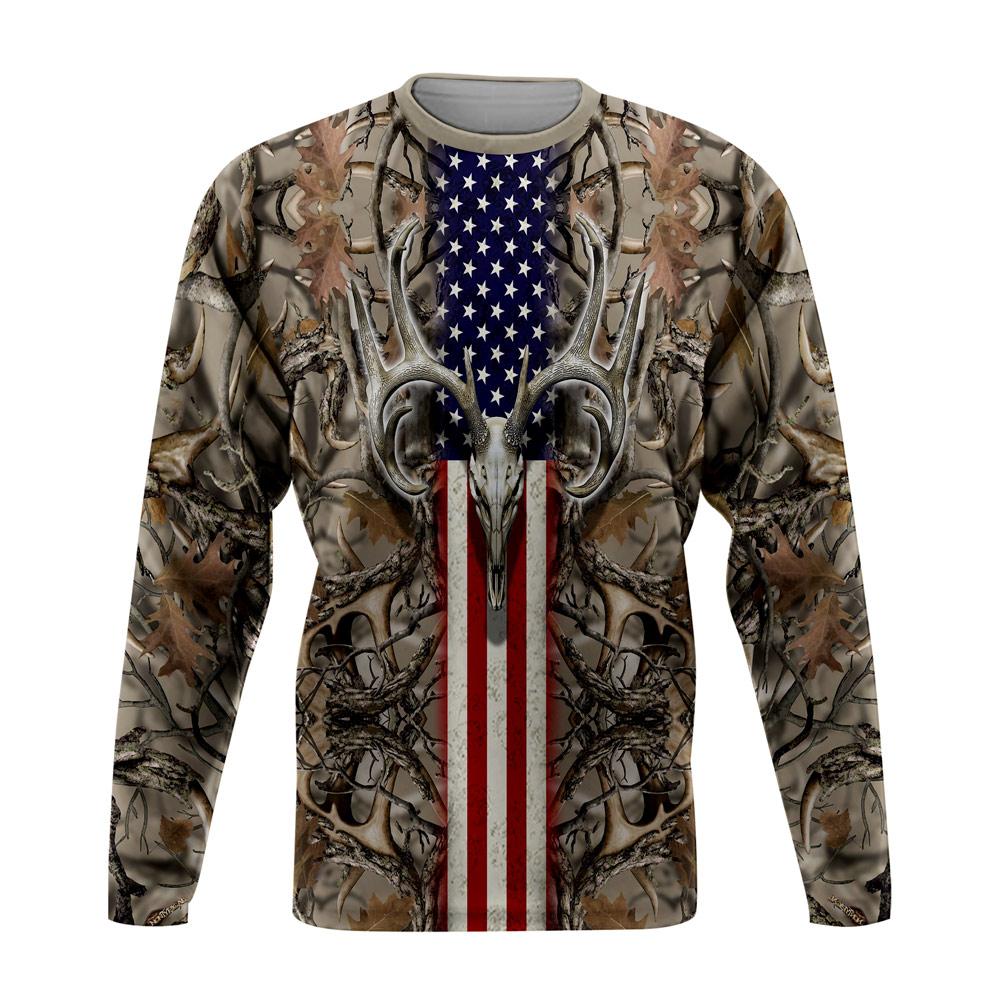 ViticStore™ Deers Hunting US Flag 3D Tortilla Brown Shade All Over Printed XL Sweatshirt For Men