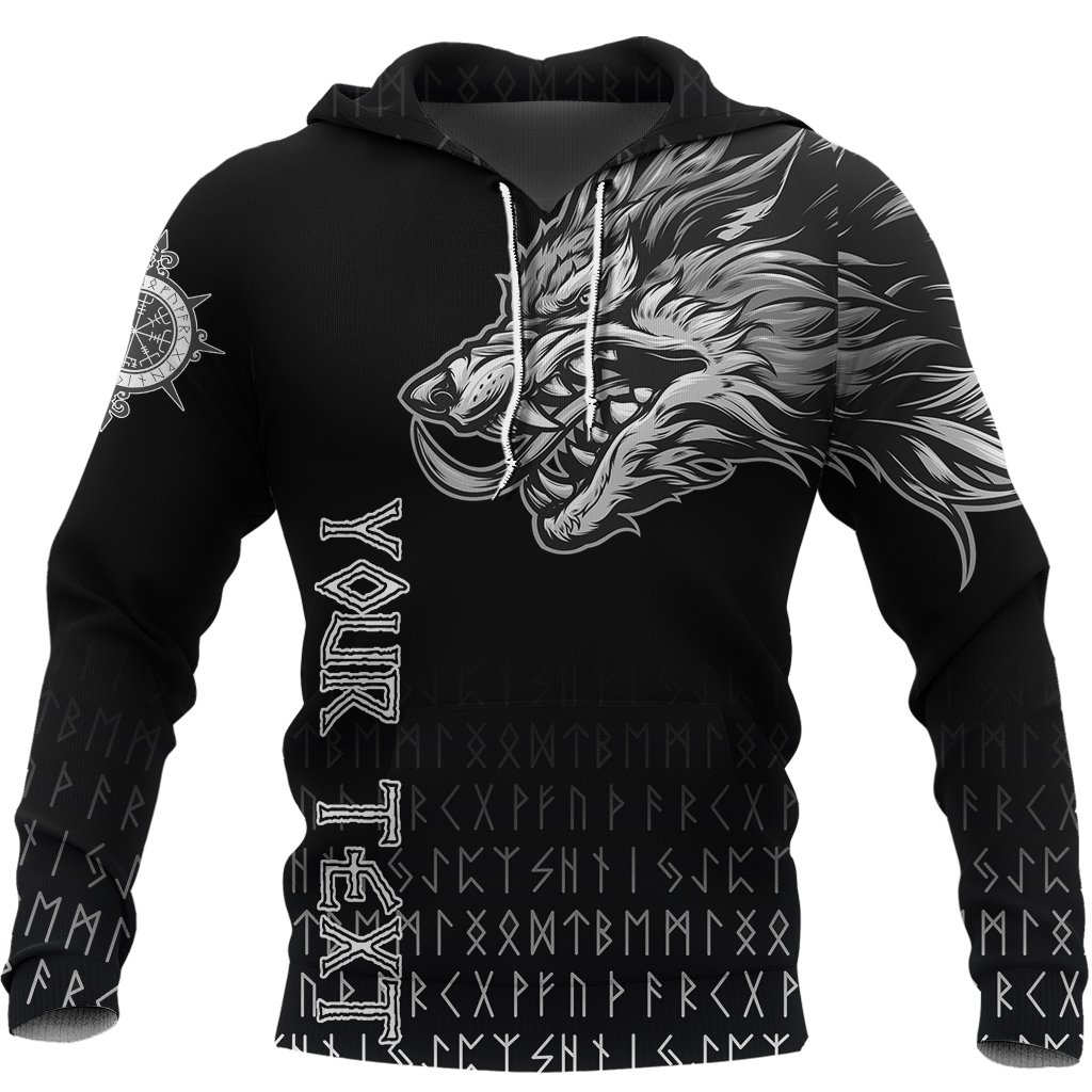 (Custom) Viking Style Hoodie Fenrir Wolf Near Shoulder A27