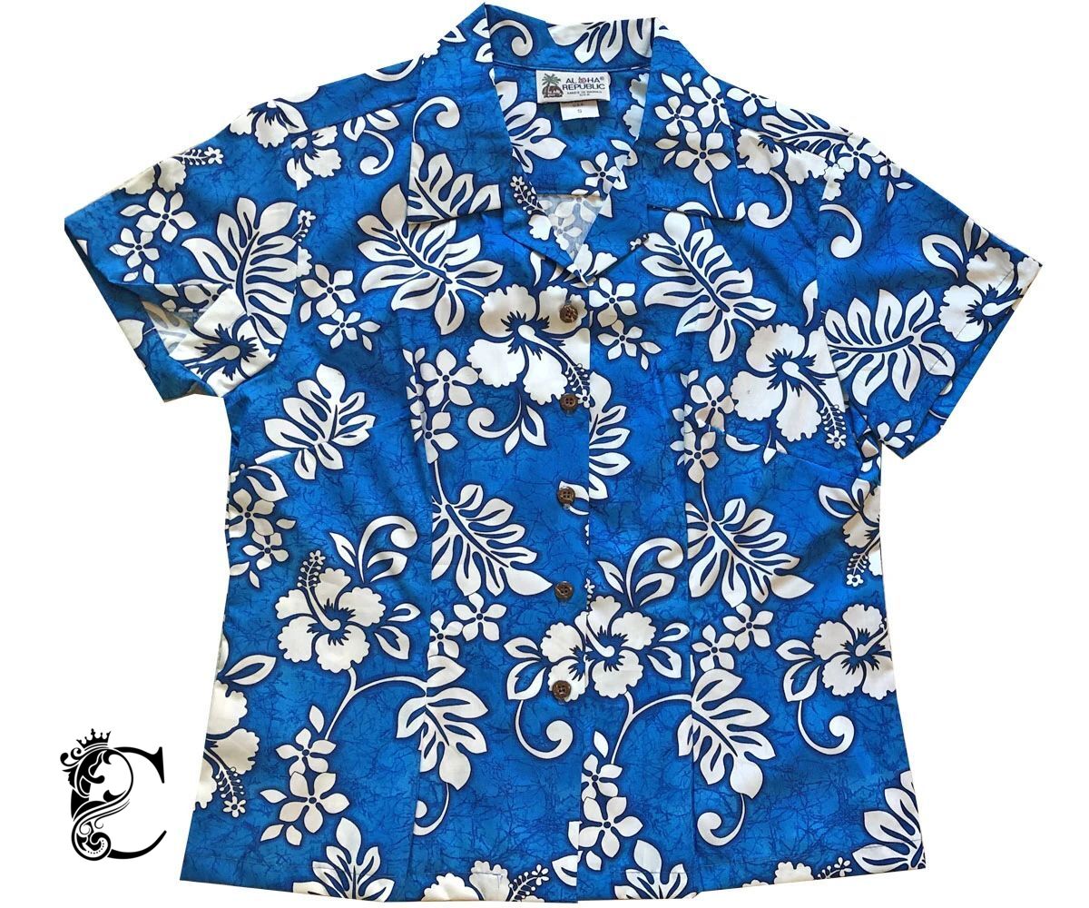 Tropic Flavor Blue Fitted Women’S Hawaiian Shirt