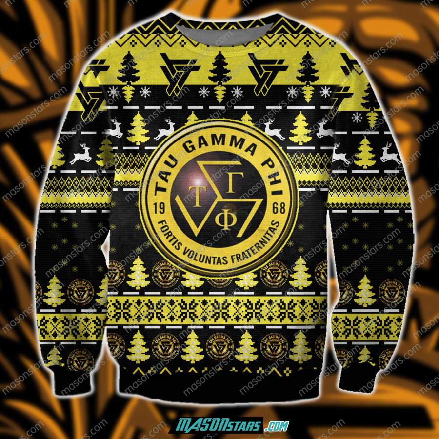 3D ALL OVER PRINT KNITTING PATTERN TAU GAMMA PHI UGLY CHRISTMAS SWEATER