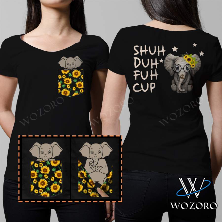 Shuh Duh Fuh Cup Elephant Hippie Pocket T-Shirt