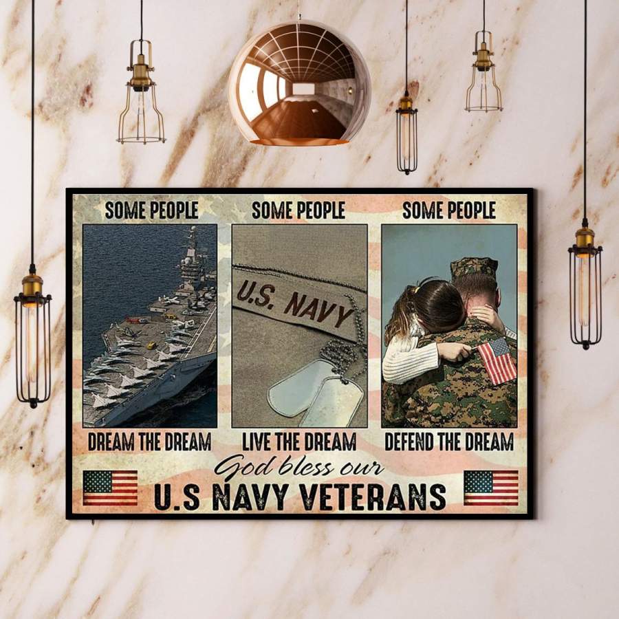 Navy dad and daughter god bless our us navy veteran horizontal paper poster no frame/ wrapped canvas wall decor