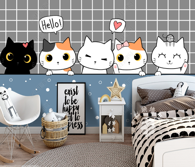 3D Cartoon Animal Cat Wall Mural Wallpaper Lqh 287