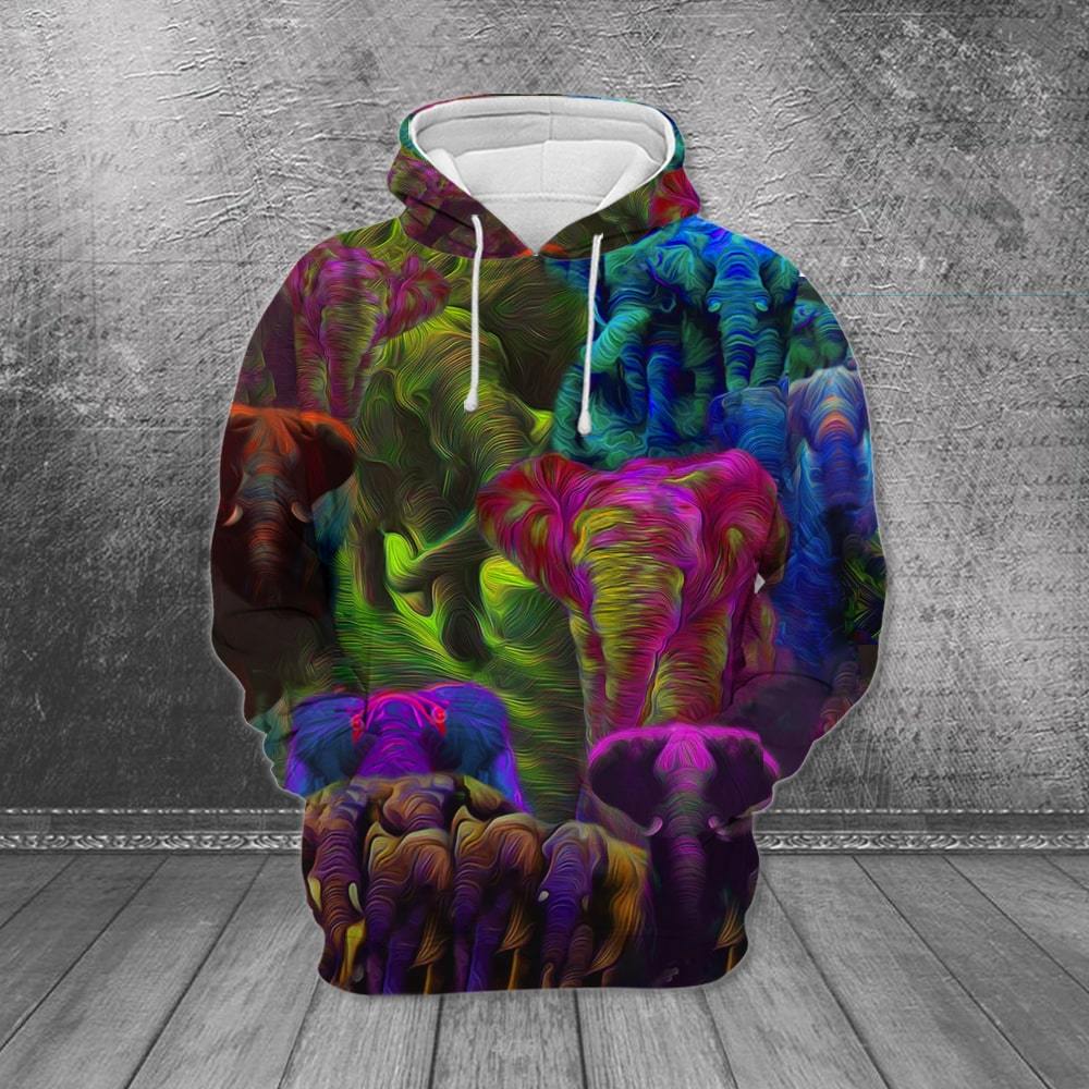 H Awesome Illusory Elephants 3D All Over Printed Shirt