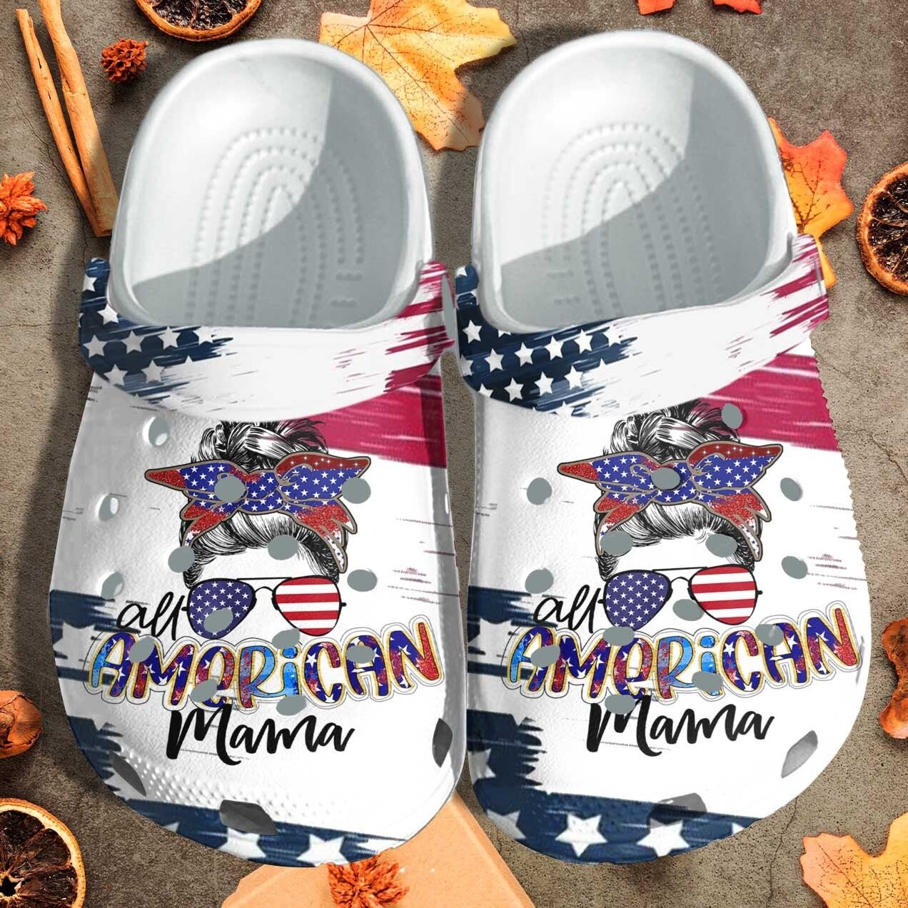 All American Mama Messy Custom Crocs Shoes Clogs – Bun Hair Style American Flag Outdoor Crocs Shoes Clogs Birthday Gift For Mother Daughter Friend – Gigo Smart