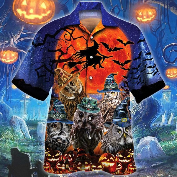 Scary Enough Halloween Owls Hawaii Unisex Print Aloha Short Sleeve Casual Shirt Ha41084