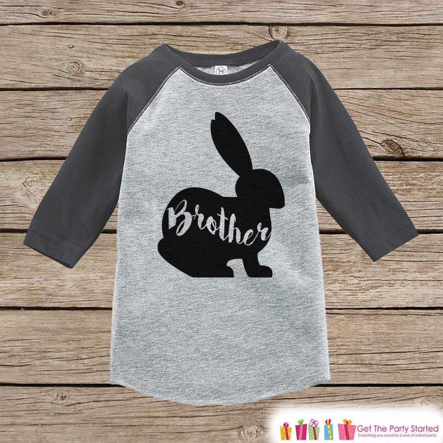 Kids Spring Outfit – Brother Bunny Shirt or Onepiece – Bunny Silhouette Family Shirts – Baby, Toddler – Boys Easter Sibling Shirts – Grey