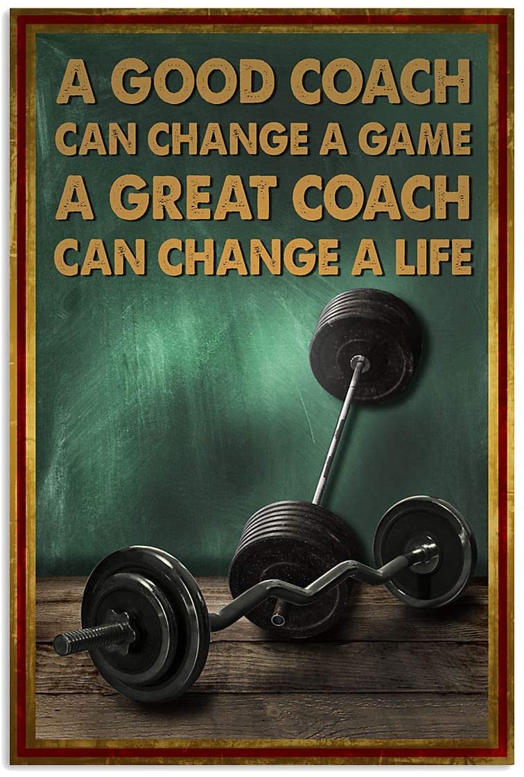 Vintage Weightlifting – A Good Coach A Great Coach Can Change A Life Poster Art Print      Home Decor Gift For Men Women Family Friend On Birthday Xmas