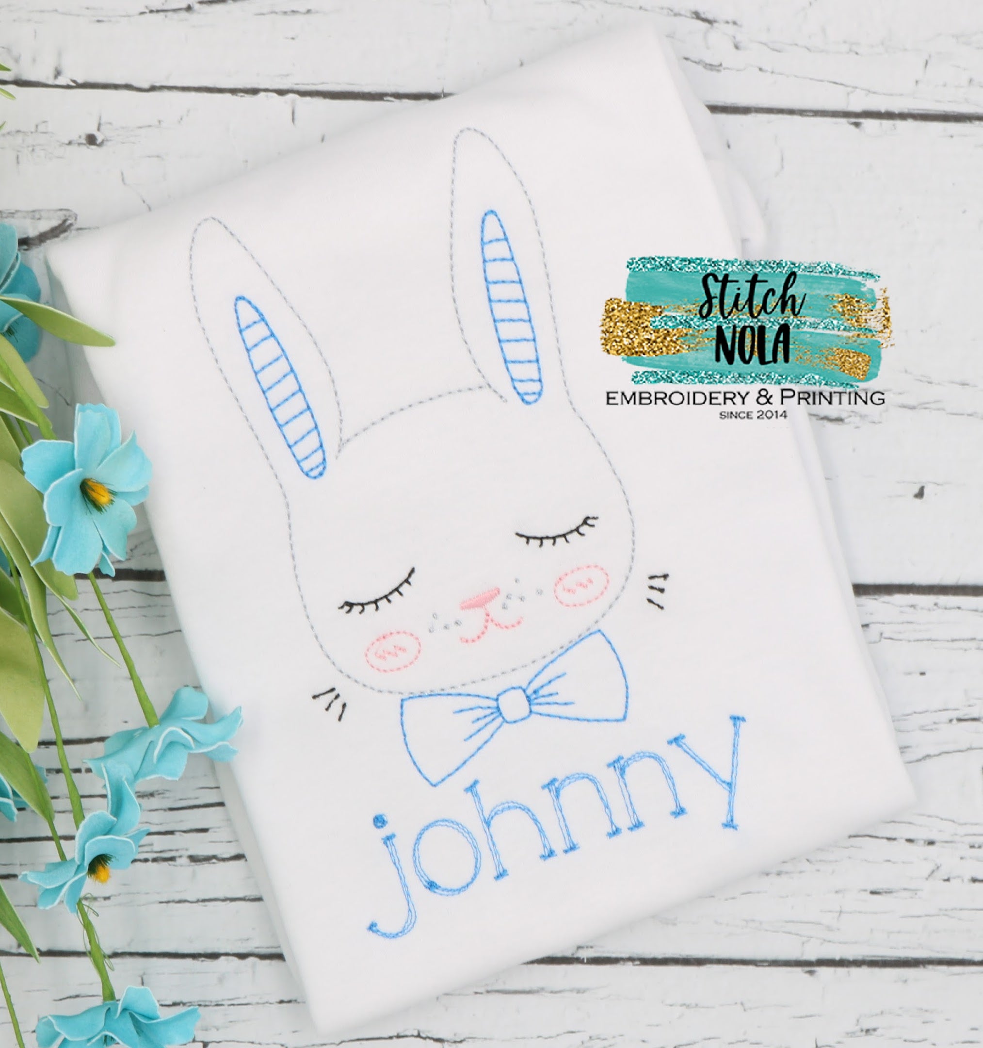 Personalized Vintage Easter Bunny Head With Bow Tie Sketch Shirt