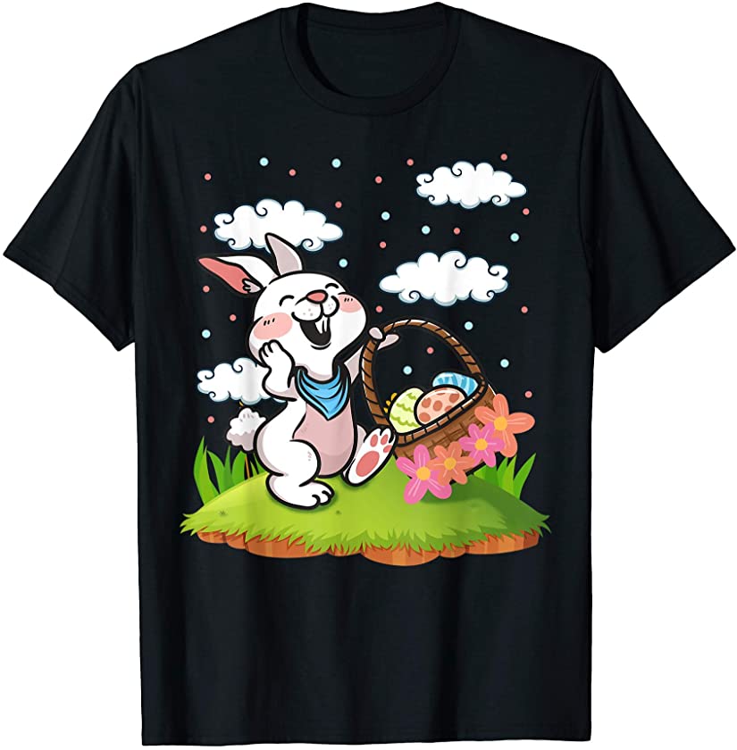 Very Cute Smiling Easter Bunny Holding Easter Egg Basket T-Shirt